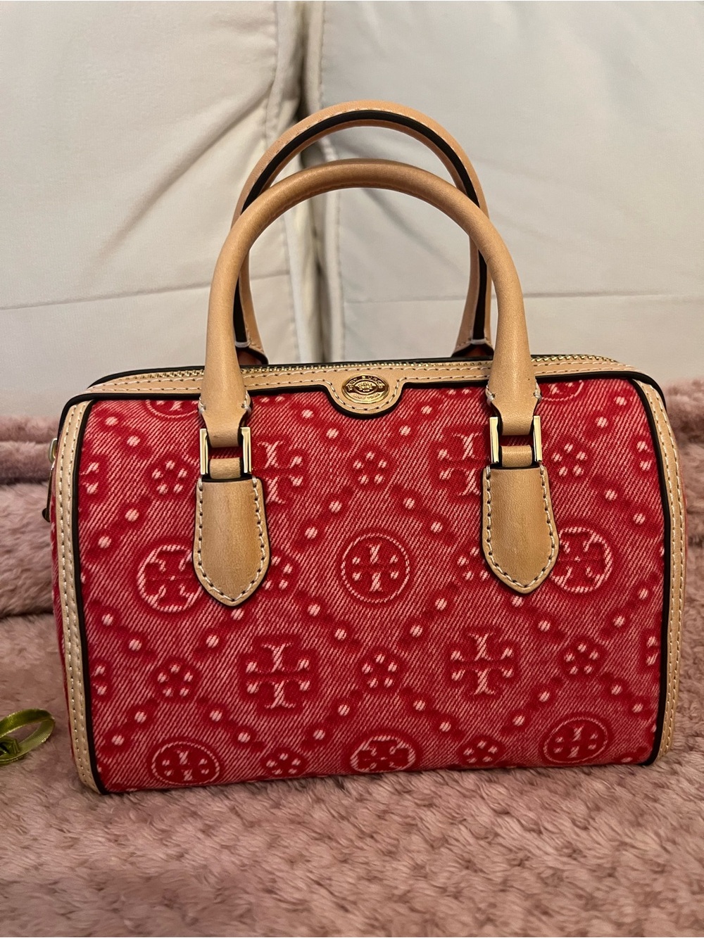 Tory Burch T MONOGRAM DENIM PETITE BARREL BAG